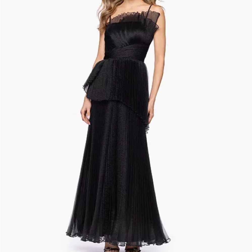 Betsy & Adam Fan Pleated Tulle Gown black, SIZE 8